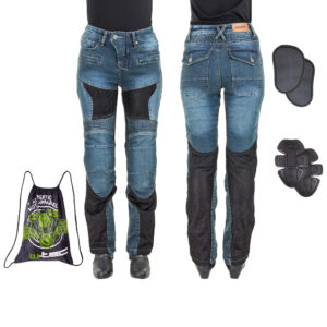 Dámske moto jeansy W-TEC Bolftyna modro-čierna - 3XL