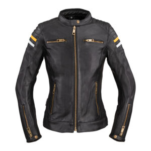 Dámska kožená moto bunda W-TEC Stripe Lady čierna - 3XL