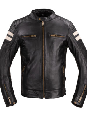 Pánska kožená moto bunda W-TEC Stripe čierna s béžovými pruhmi - 6XL