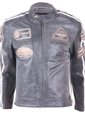 Kožená moto bunda BOS 2058 Vintage grey šedá - S