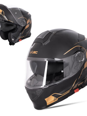 Výklopná prilba W-TEC Venero Glossy Black-Gold - XXL (63)