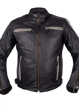 Kožená moto bunda W-TEC Helsin čierno-biela - XXL rozšírená