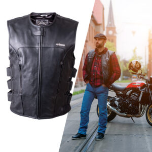 Kožená moto vesta W-TEC Trabacho čierna - 6XL