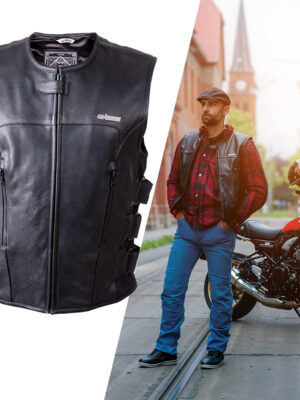 Kožená moto vesta W-TEC Trabacho čierna - 6XL