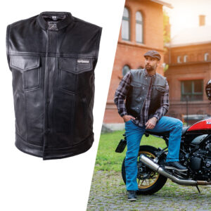 Kožená moto vesta W-TEC Delasola čierna - 6XL