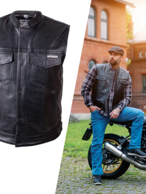 Kožená moto vesta W-TEC Delasola čierna - 6XL