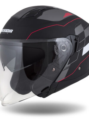 Moto prilba Cassida Jet Tech RoxoR čierna matná/biela/červená/šedá S (55-56)