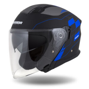 Moto prilba Cassida Jet Tech RoxoR čierna matná/modrá/šedá/biela S (55-56)
