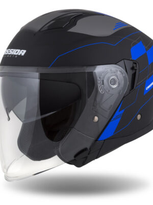 Moto prilba Cassida Jet Tech RoxoR čierna matná/modrá/šedá/biela S (55-56)