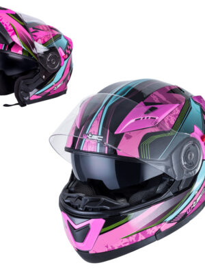 Výklopná moto prilba W-TEC Pezzon Magenta ružovo-čierna - L (59-60)