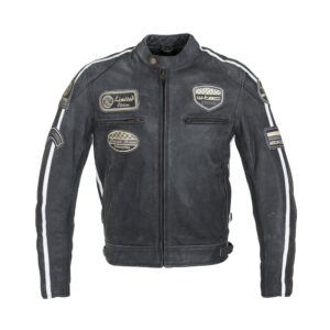 Pánska kožená moto bunda W-TEC Dark Grey Vintage tmavo šedá - 6XL