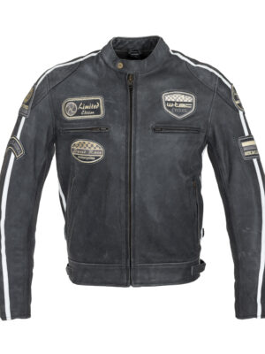 Pánska kožená moto bunda W-TEC Dark Grey Vintage tmavo šedá - 6XL
