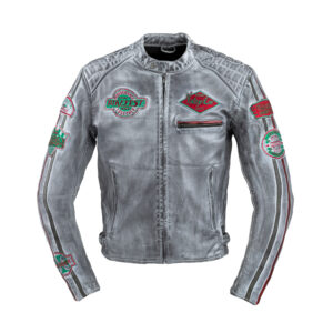 Pánska kožená moto bunda W-TEC Sheawen Worn Grey šedá - 4XL