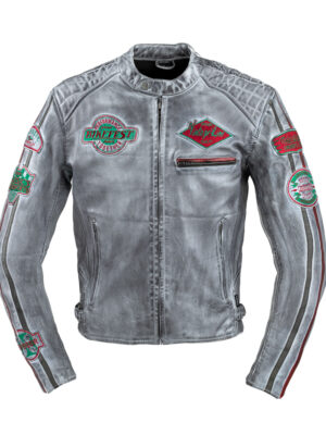Pánska kožená moto bunda W-TEC Sheawen Worn Grey šedá - 4XL