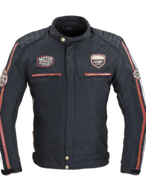 Pánska textilná bunda W-TEC Jawo čierna s červeným a béžovým pruhom - 6XL