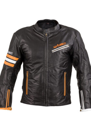 Kožená moto bunda W-TEC Brenerro Black-Orange-White - S