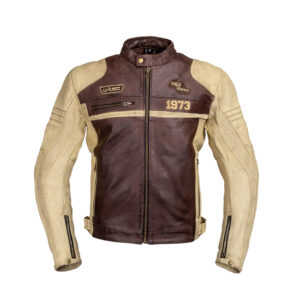 Pánska kožená moto bunda W-TEC Retro čierno-hnedo-béžová - 6XL