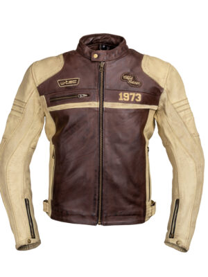 Pánska kožená moto bunda W-TEC Retro čierno-hnedo-béžová - 6XL