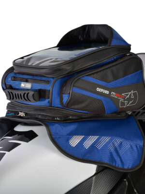 Tankbag na motocykel Oxford M30R 30 l čierno-modrý s magnetickou základňou