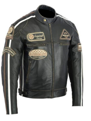 Kožená moto bunda BOS 2058 Antique black čierna - S