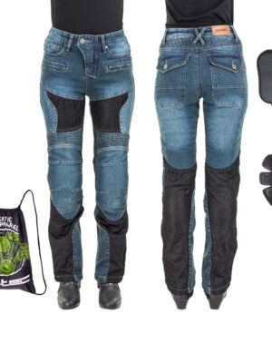 Dámske moto jeansy W-TEC Bolftyna modro-čierna - 3XL