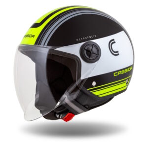 Moto prilba Cassida Handy Metropolis čierna/biela/žltá fluo/šedá XXL (61)