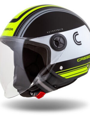 Moto prilba Cassida Handy Metropolis čierna/biela/žltá fluo/šedá XXL (61)
