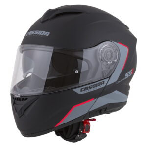 Moto prilba Cassida Compress 2.0 Refraction P/J čierna matná/šedá/červená - XXL (63-64)