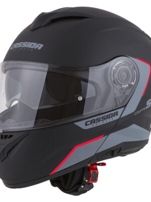 Moto prilba Cassida Compress 2.0 Refraction P/J čierna matná/šedá/červená - XXL (63-64)