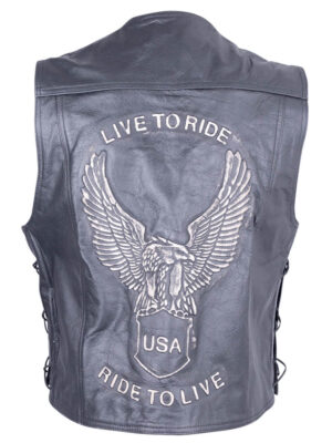 Kožená moto vesta Sodager Live To Ride Vest čierna - 6XL