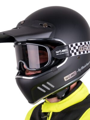 Moto prilba W-TEC Black Heart Retron s okuliarmi Chesster Simple Silver - XXL (63-64)