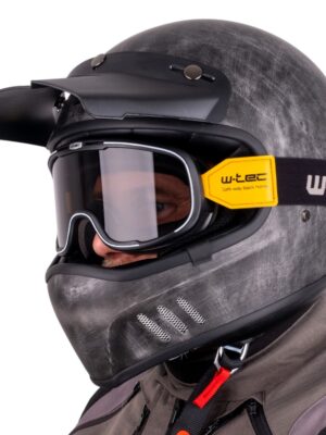 Moto prilba W-TEC Retron s okuliarmi Chesster žíhaná strieborná - XXL (63-64)