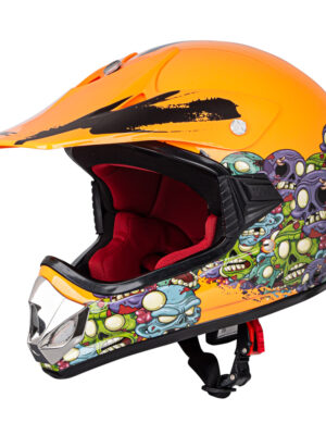 Detská moto prilba W-TEC V310 Zombie Neon Orange - XL (55-56)