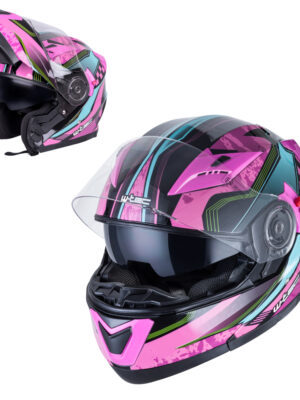 Výklopná moto prilba W-TEC Pezzon Magenta ružovo-čierna - L (59-60)