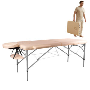 Masážne lehátko inSPORTline Tamati 186x70x63-90 cm 2-dielne hliníkové krémovo biela