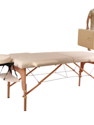 Masážne lehátko inSPORTline Taisage 186x70x62-84 cm 2-dielne drevené krémovo žltá
