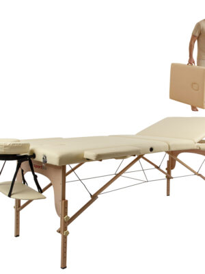 Masážne lehátko inSPORTline Japane 195x70x62-84 cm 3-dielne drevené krémovo žltá