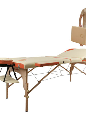 Masážne lehátko inSPORTline Japane 195x70x62-84 cm 3-dielne drevené bielo-oranžová