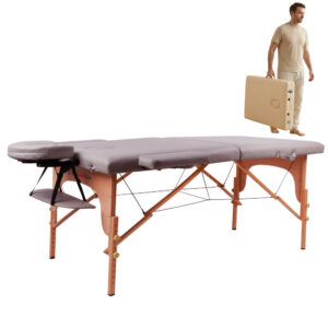 Masážne lehátko inSPORTline Taisage 186x70x62-84 cm 2-dielne drevené šedá