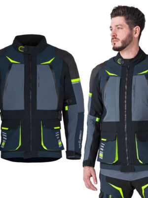 Moto bunda W-TEC Modock čierno-modro-fluo žltá - XL rozšírená