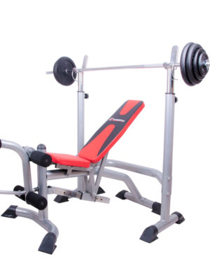 Multifunkčná lavica inSPORTline LKM904 + závažia + hriadeľ