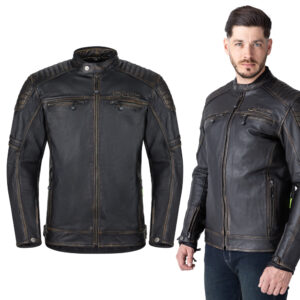 Kožená moto bunda W-TEC Mungelli EVO vintage čierno-hnedá - XXL rozšírená