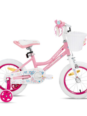 Detský bicykel Joystar Angel 14" s košíkom a kolieskami • 91-119 cm svetlo ružová